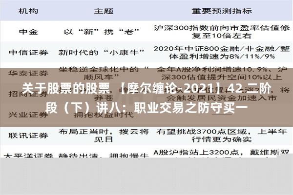 关于股票的股票 【摩尔缠论-2021】42 二阶段（下）讲八：职业交易之防守买一